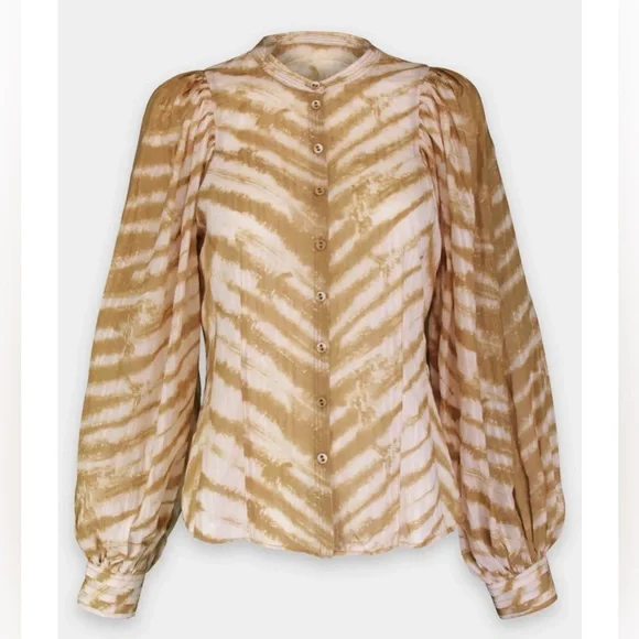 Ulla Johnson women Prudence tie dyed sand Blouse cotton blend long sleeve size O